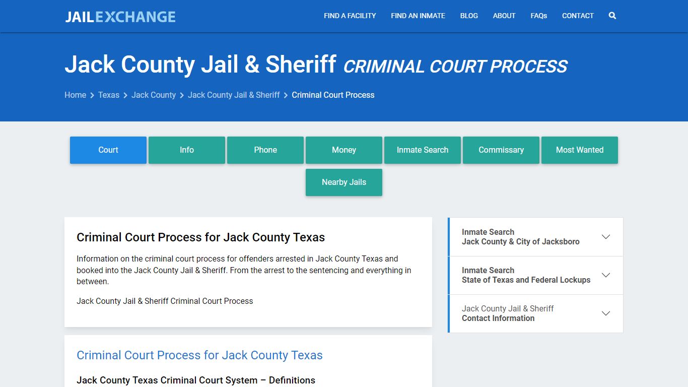 Jack County Jail & Sheriff Criminal Court Process - Jail Exchange